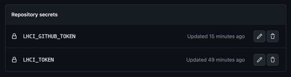 Two GitHub secrets